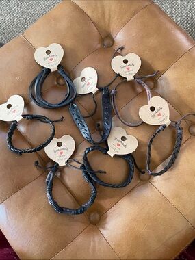 Bundles Handmade Black and Brown Leather Bracelet Set - Adjustable Casual Stack